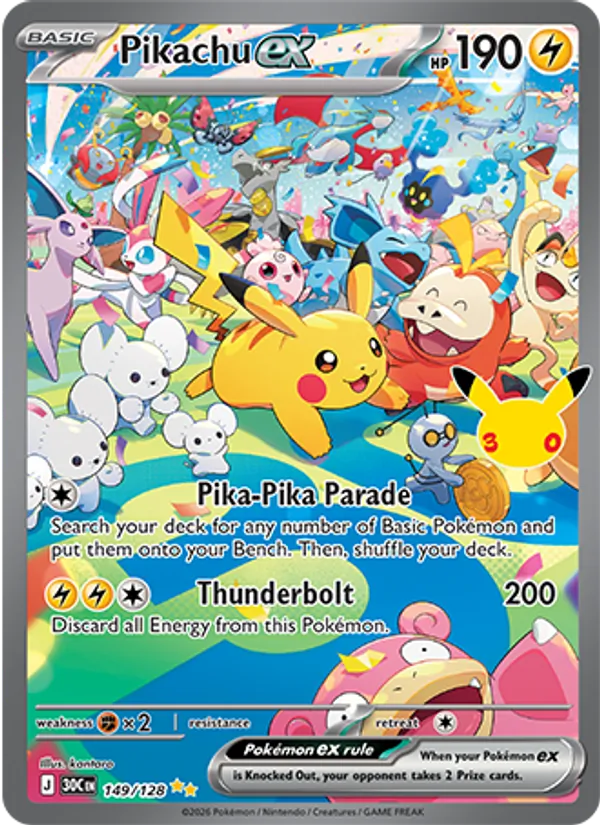 Pikachu ex 149/128 — 30th Celebration Pokémon card