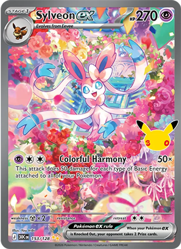 Sylveon ex 153/128 — 30th Celebration Pokémon card