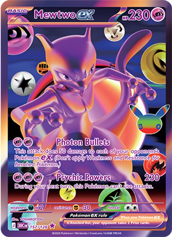 Mewtwo ex 157/128 — 30th Celebration Pokémon card